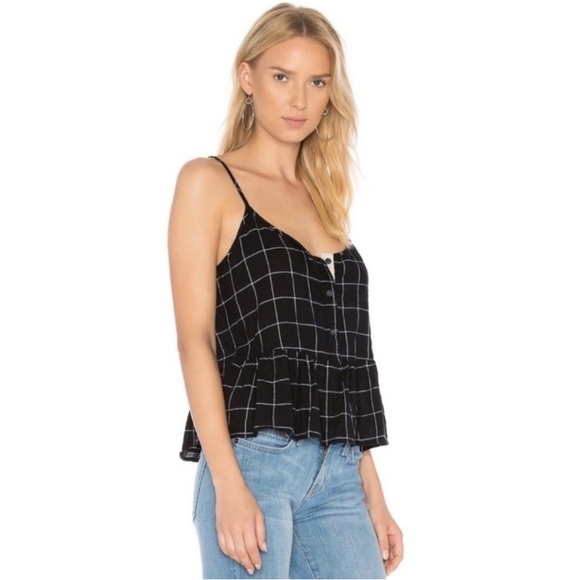 Current/Elliott Women's The Workwear Peplum Black Checkered Top Size 1 - Picture 1 of 13